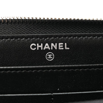 Chanel Iridescent Lambskin Camellia Embossed Large Zip Around Gusset Wallet Black 6 of 9