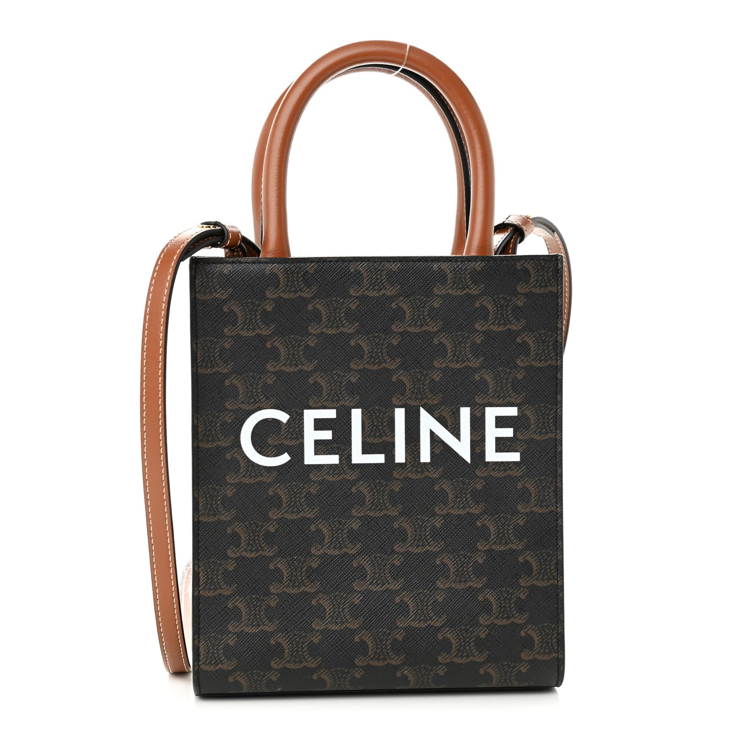 Triomphe Canvas Calfskin Mini Vertical Cabas Tan