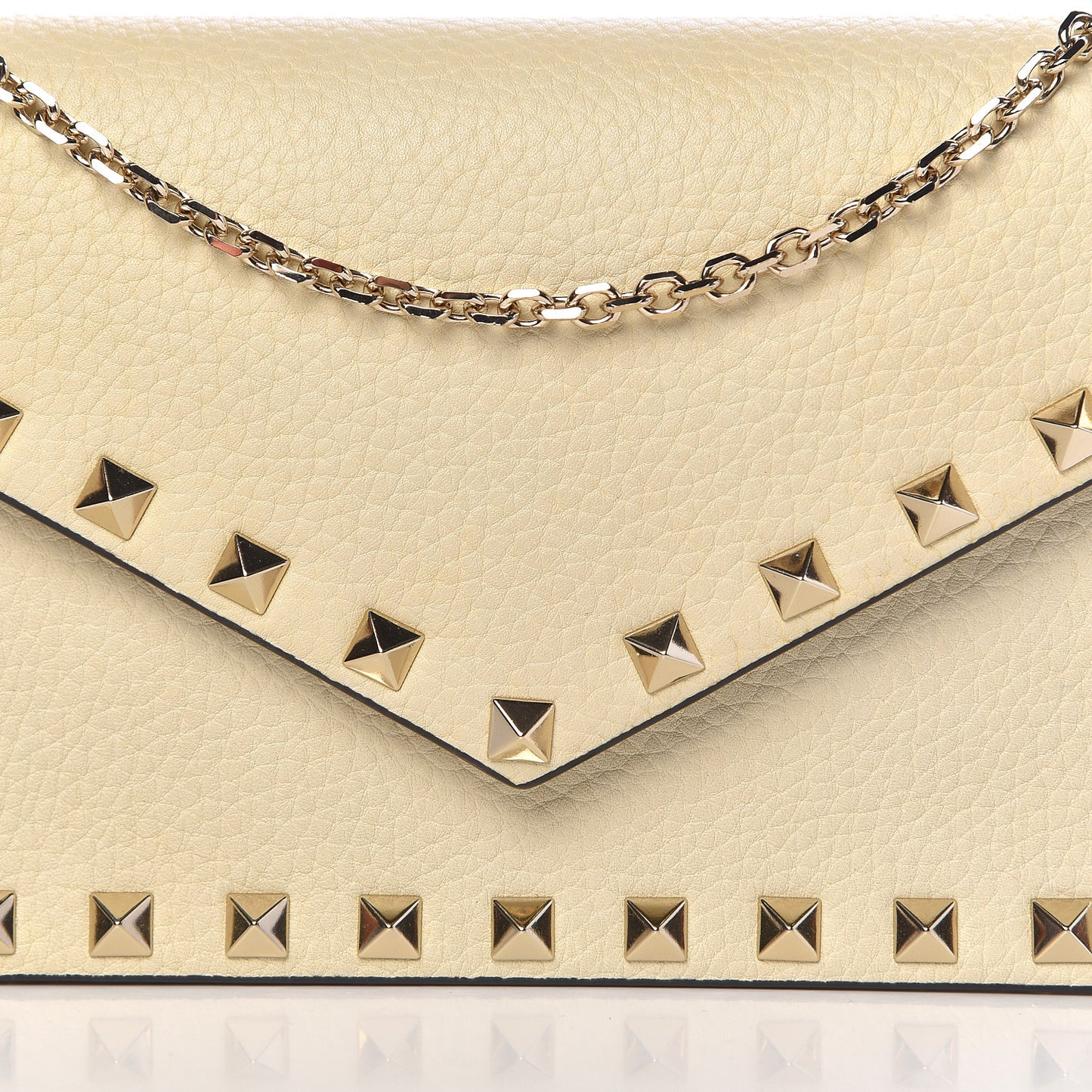 Pebbled Calfskin Rockstud Envelope Wallet on Chain Light Ivory