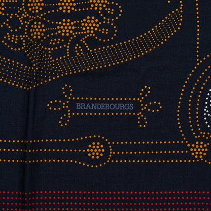 Hermes Cashmere Silk Brandebourgs Points Shawl 140 Bleu Black Gold Rouge 2 of 4