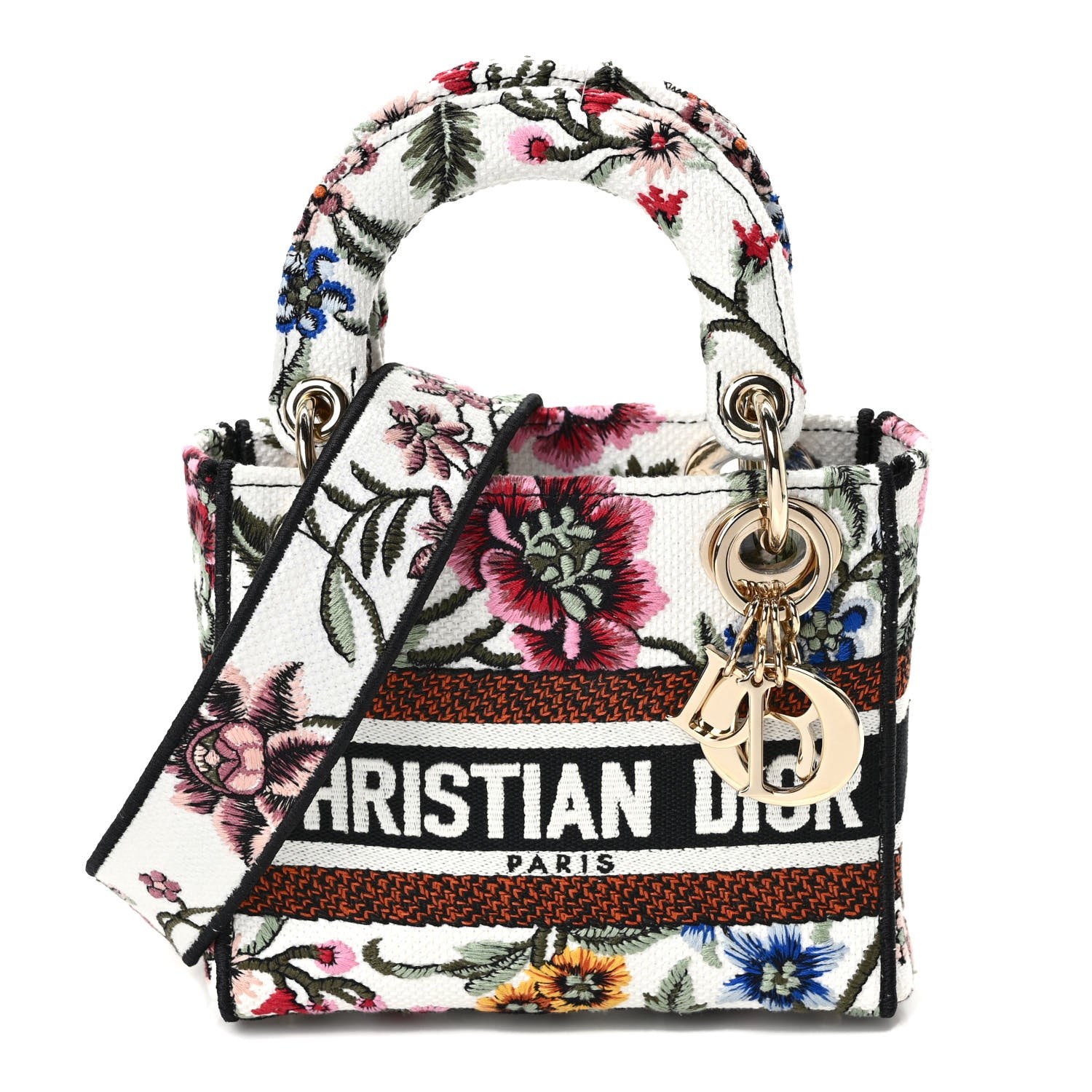 Christian Dior Canvas Petites Fleurs Embroidered Mini Lady D-Lite White Multicolor 1 of 8
