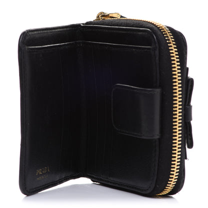 Prada Saffiano Compact Bow Zip Around Wallet Black 12 of 15