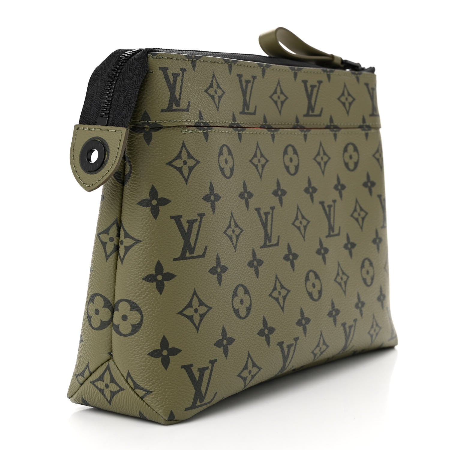 Louis Vuitton Monogram Pochette Voyage Souple Khaki Green Vermillion Red 3 of 10