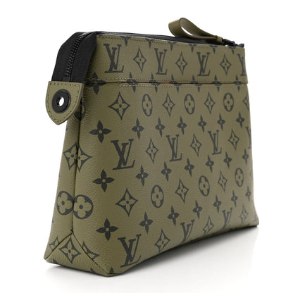 Louis Vuitton Monogram Pochette Voyage Souple Khaki Green Vermillion Red 3 of 10