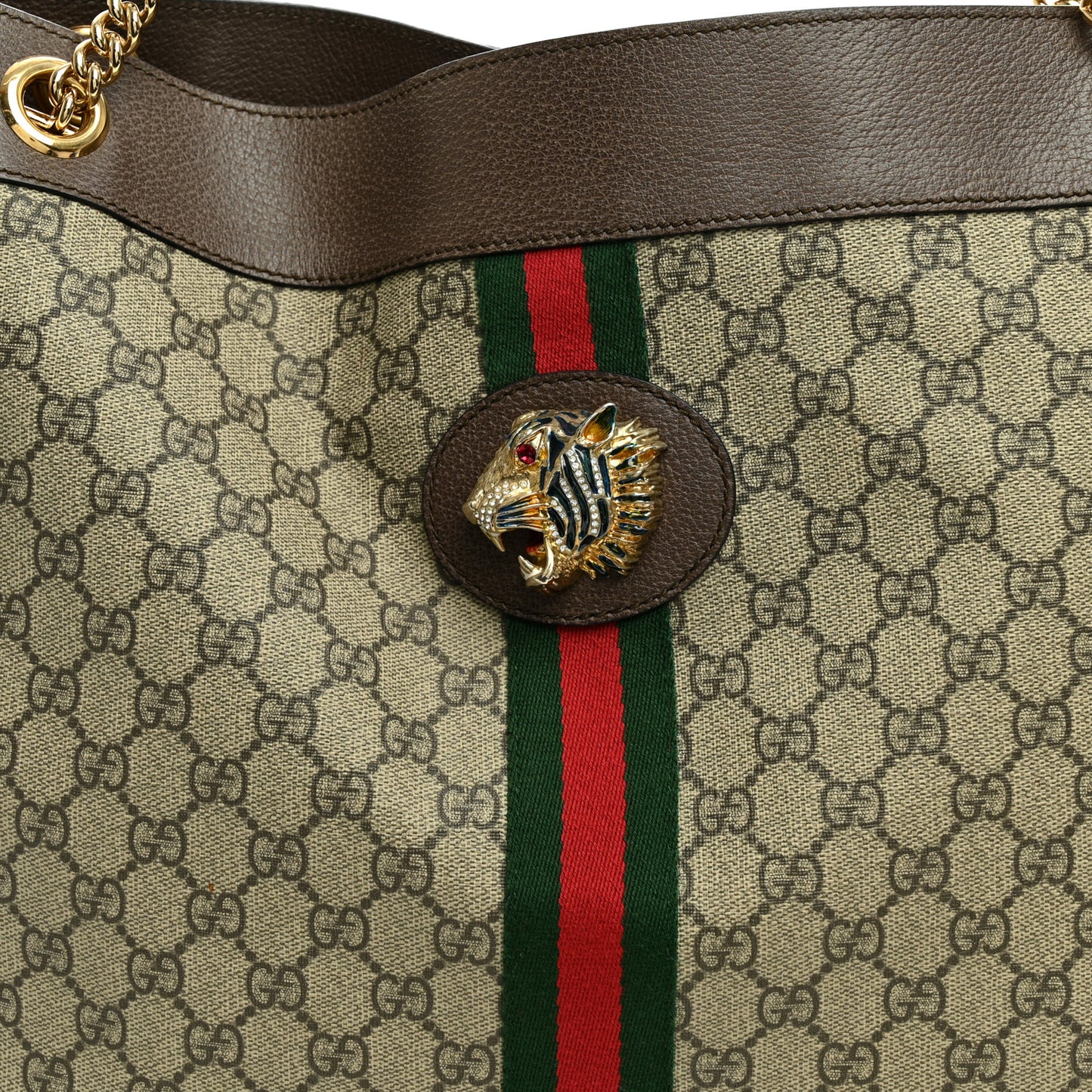 GG Supreme Monogram Large Rajah Chain Tote Beige New Acero