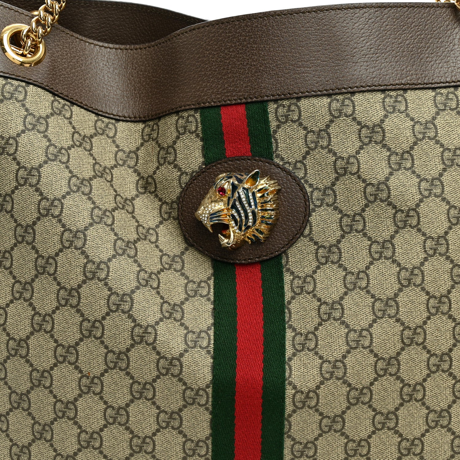 Gucci GG Supreme Monogram Large Rajah Chain Tote Beige New Acero 9 of 12