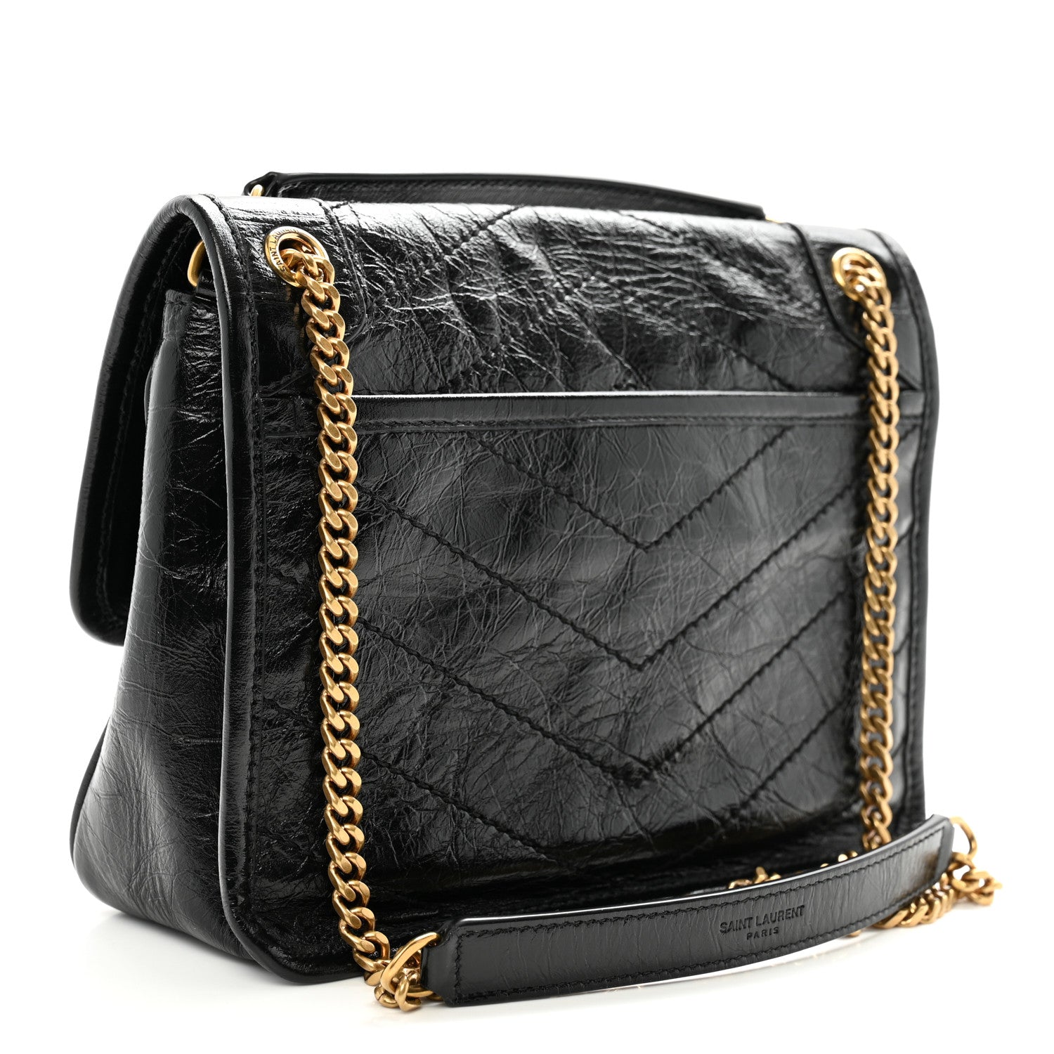 Saint Laurent Crinkled Calfskin Matelasse Monogram Baby Niki Chain Satchel Black 3 of 9