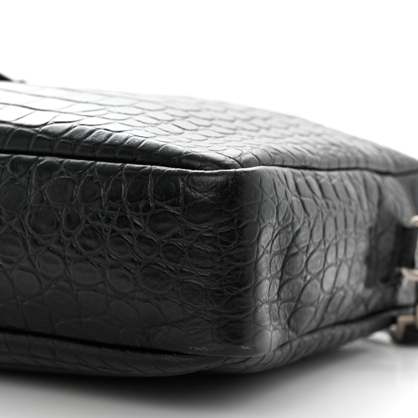 Calfskin Crocodile Embossed Bold Briefcase Black