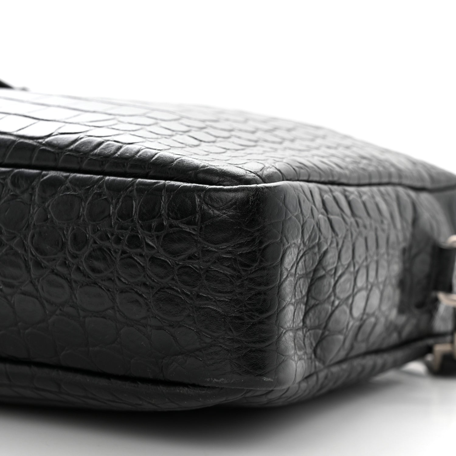 Saint Laurent Calfskin Crocodile Embossed Bold Briefcase Black 10 of 10