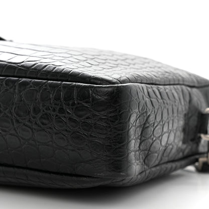 Saint Laurent Calfskin Crocodile Embossed Bold Briefcase Black 10 of 10