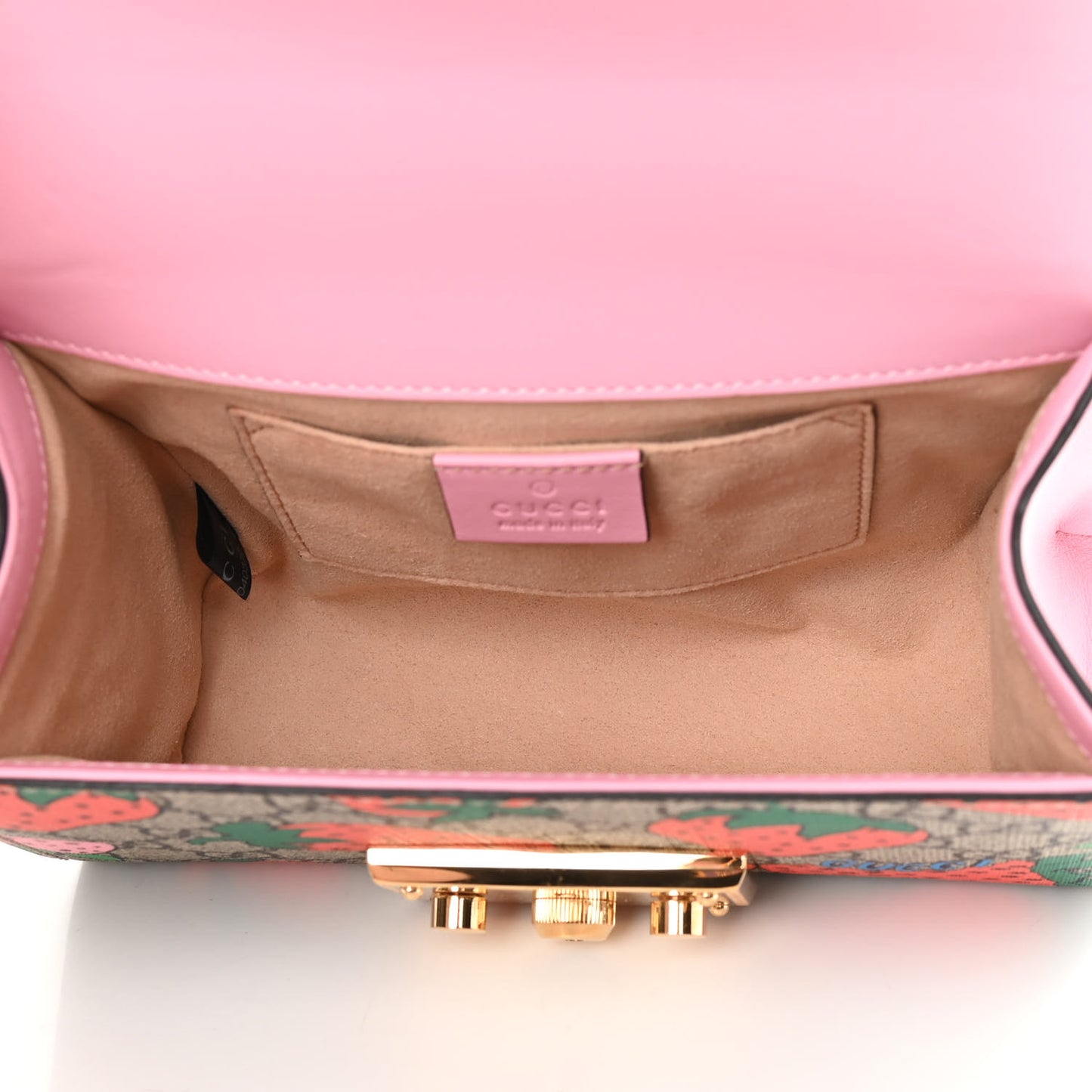 GG Supreme Monogram Strawberry Small Padlock Shoulder Bag