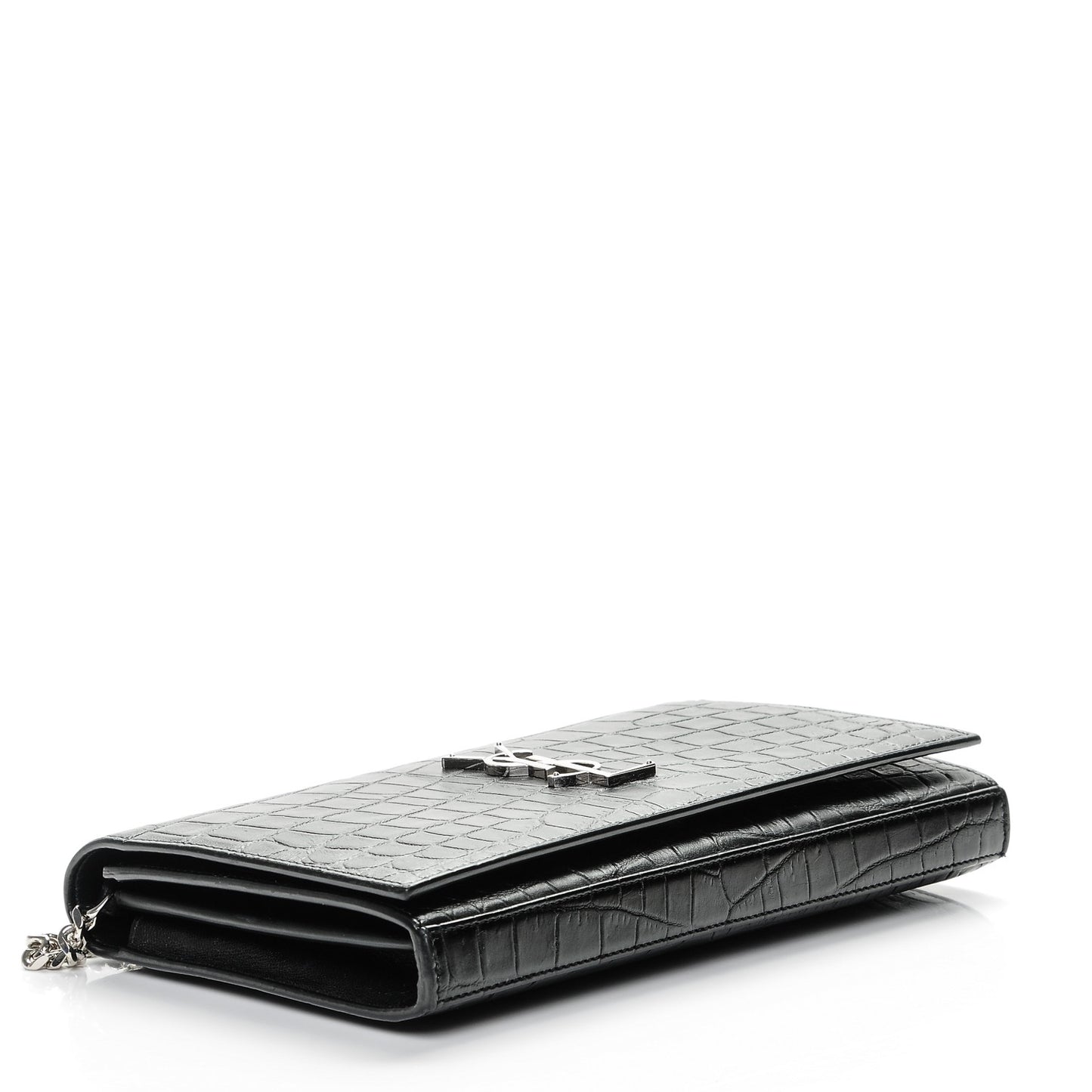 Calfskin Crocodile Embossed Monogram Chain Wallet Nero Black