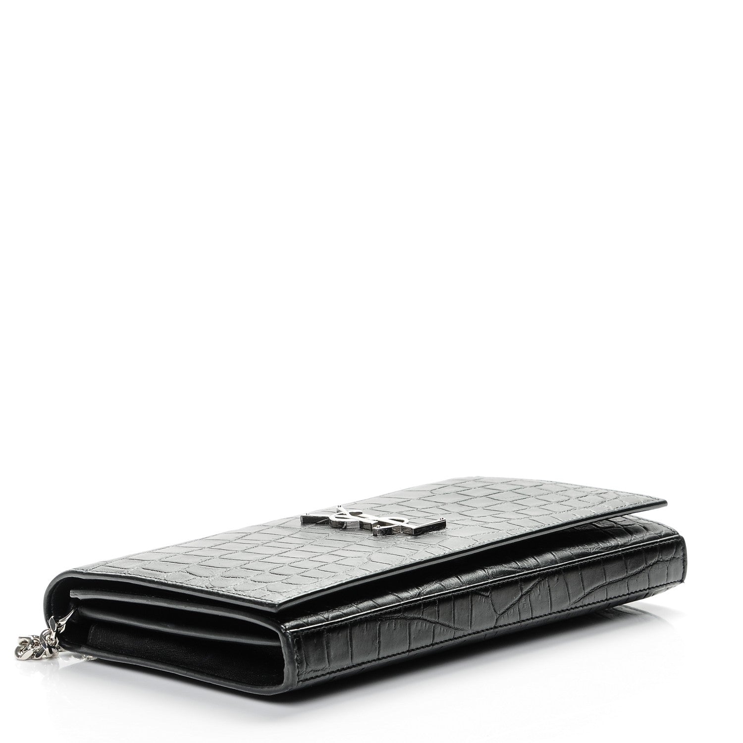 Saint Laurent Calfskin Crocodile Embossed Monogram Chain Wallet Nero Black 4 of 8