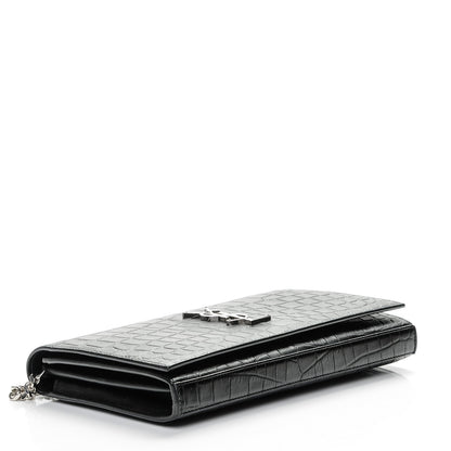 Saint Laurent Calfskin Crocodile Embossed Monogram Chain Wallet Nero Black 4 of 8