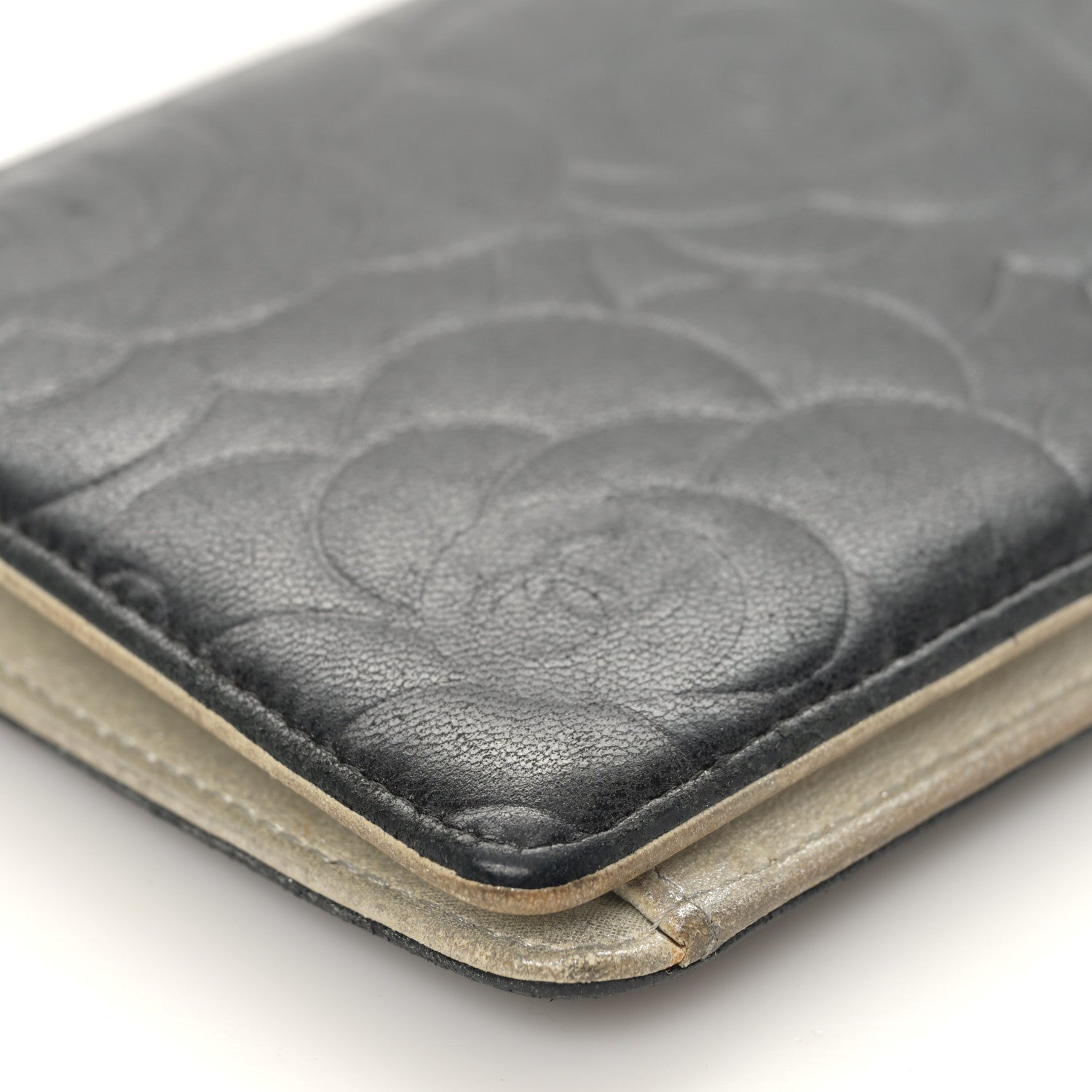 Chanel Lambskin Camellia Embossed Yen Wallet Black 9 of 10