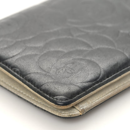Chanel Lambskin Camellia Embossed Yen Wallet Black 9 of 10