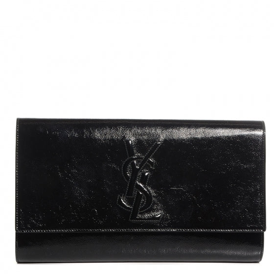 Saint Laurent Textured Patent Monogram Large Belle De Jour Clutch Black 1 of 7
