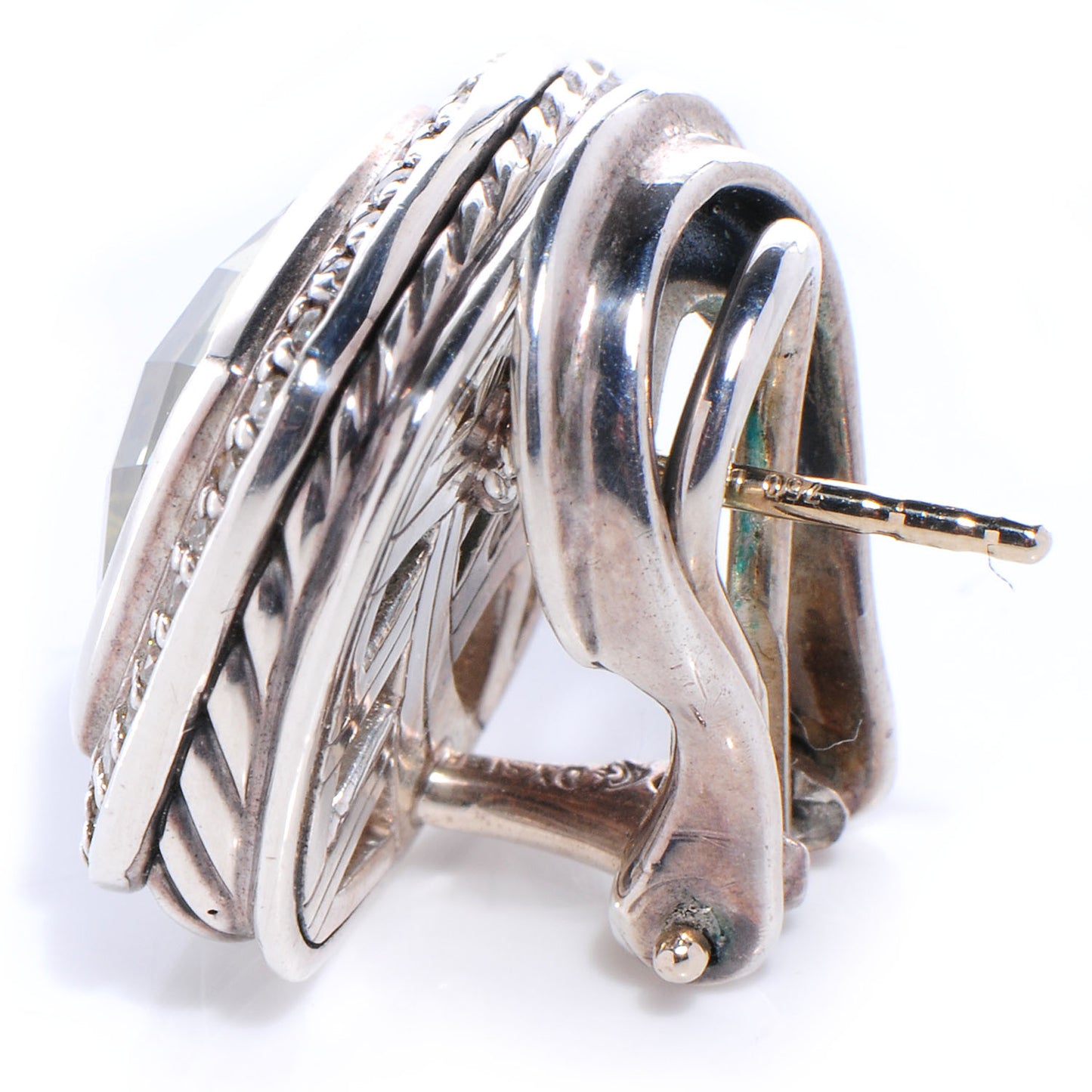 Sterling Silver Diamond Prasiolite 11mm Albion Earrings