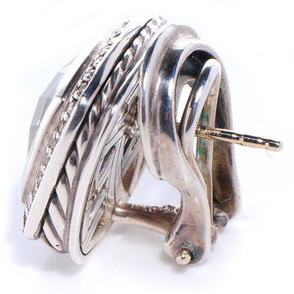 David Yurman Sterling Silver Diamond Prasiolite 11mm Albion Earrings 3 of 5