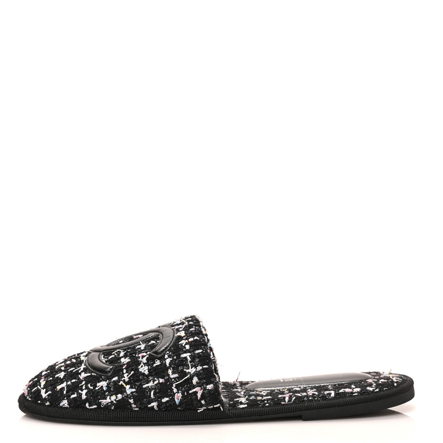 Tweed Flat Slipper Sandals S Black