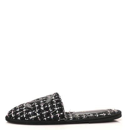 Chanel Tweed Flat Slipper Sandals S Black 1 of 7