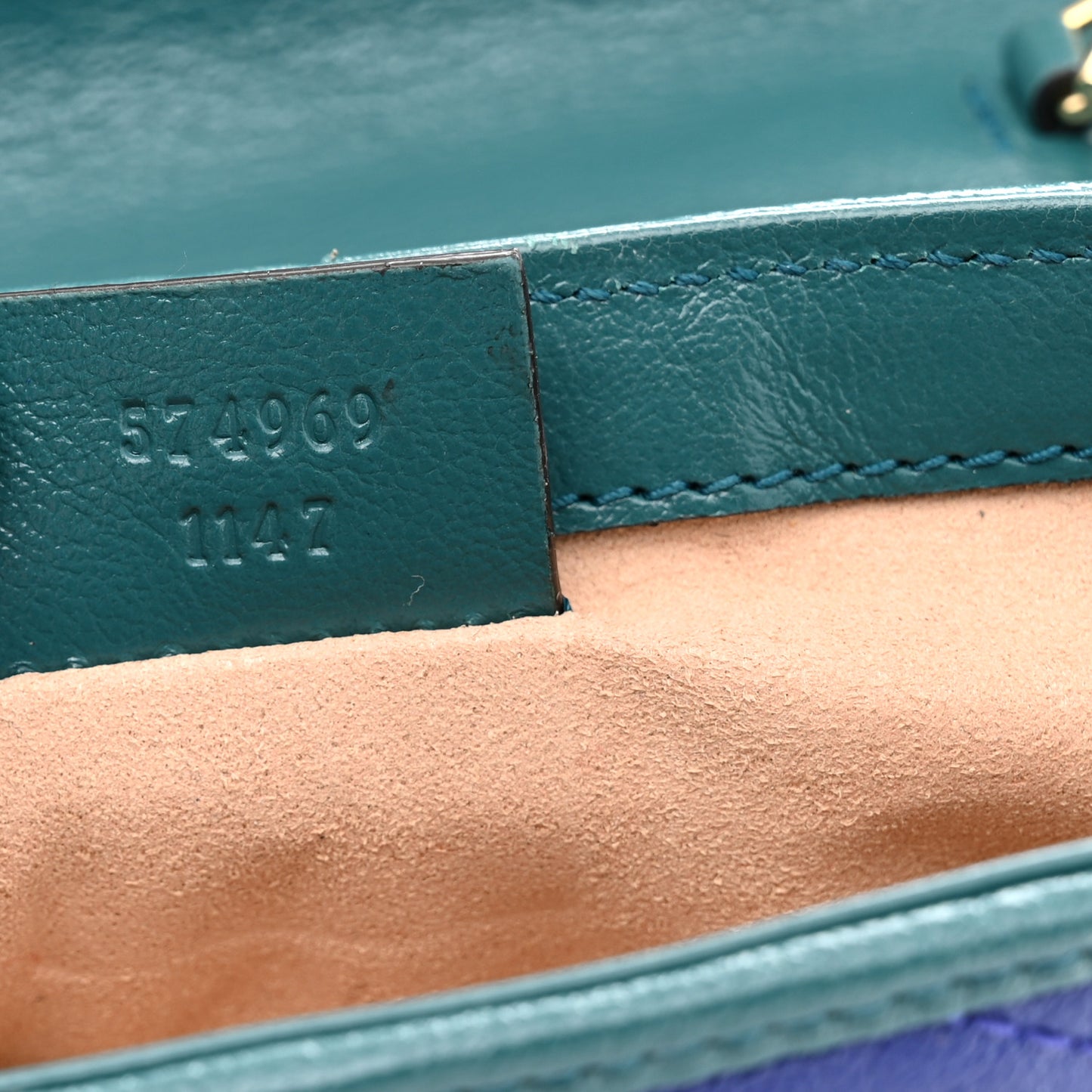 Azalea Calfskin Enamel Matelasse Diagonal Super Mini Torchon GG Marmont Shoulder Bag Imperial Blue Pavone