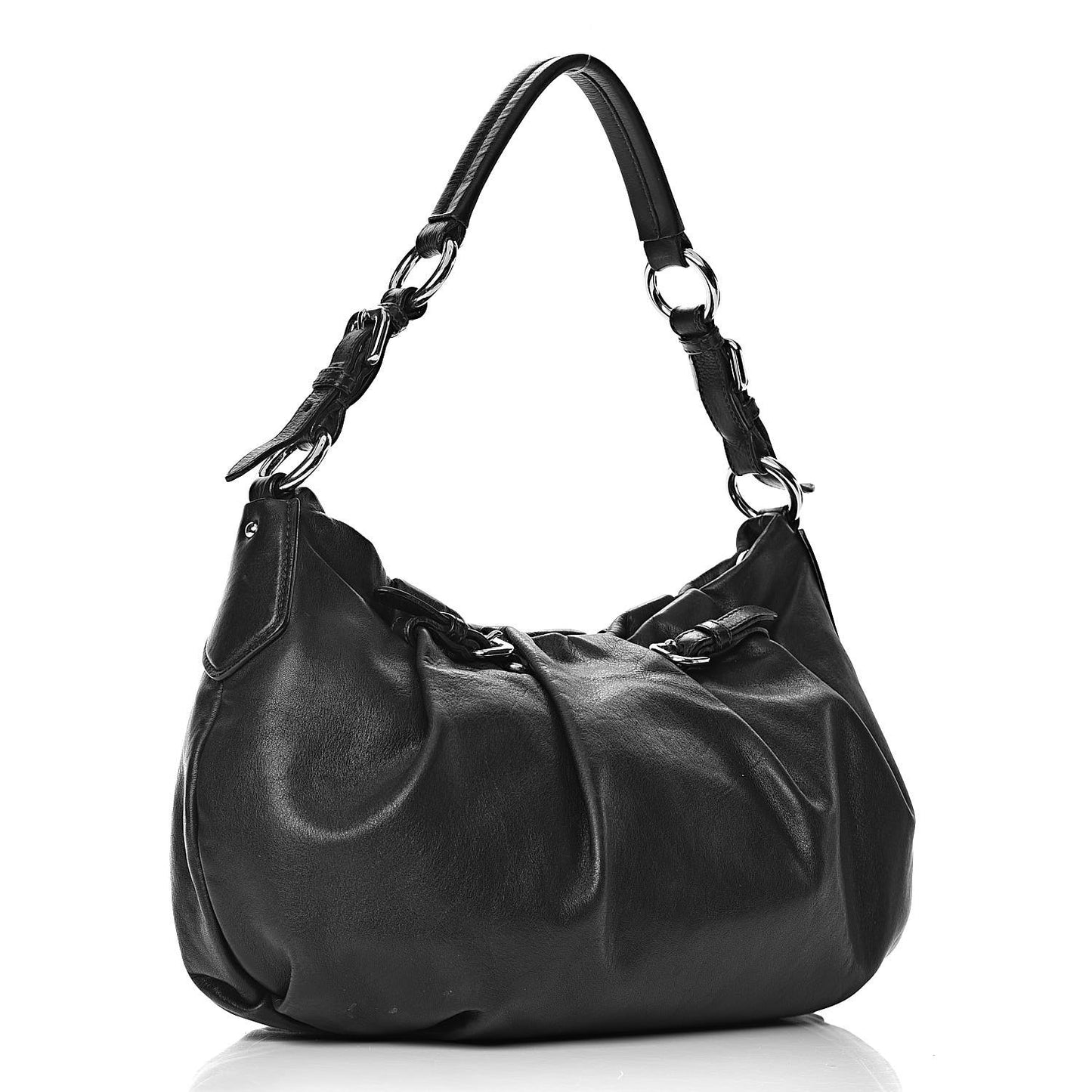 Soft Calfskin Pleated Hobo Black