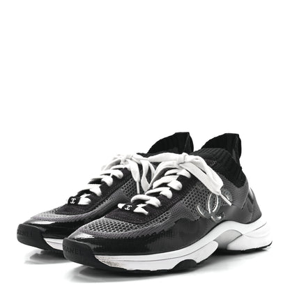 Chanel Fabric Suede Calfskin Stretch CC Sneakers 39 Black Grey 3 of 8