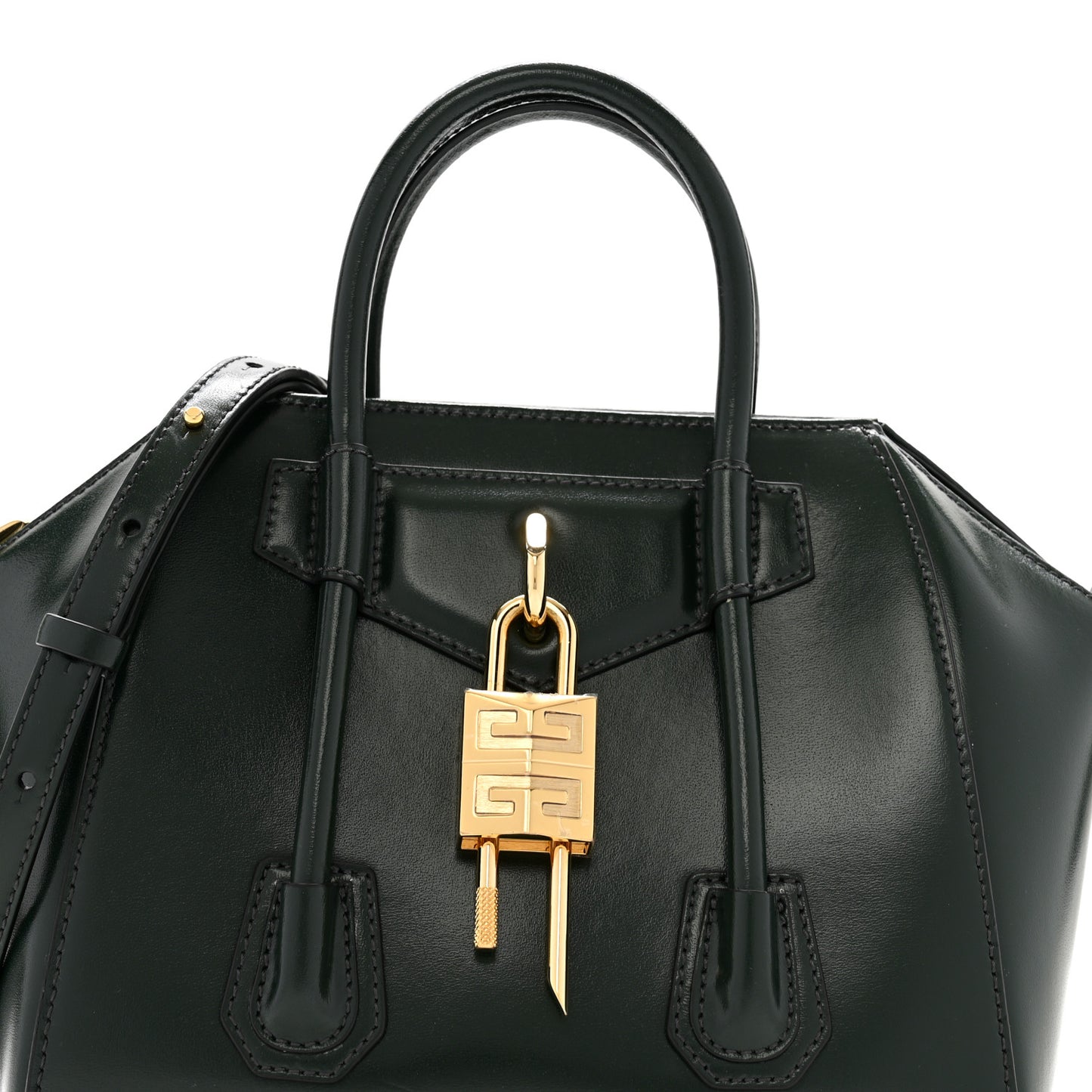 Box Calfskin Mini Lock Antigona Shoulder Bag Green Forest