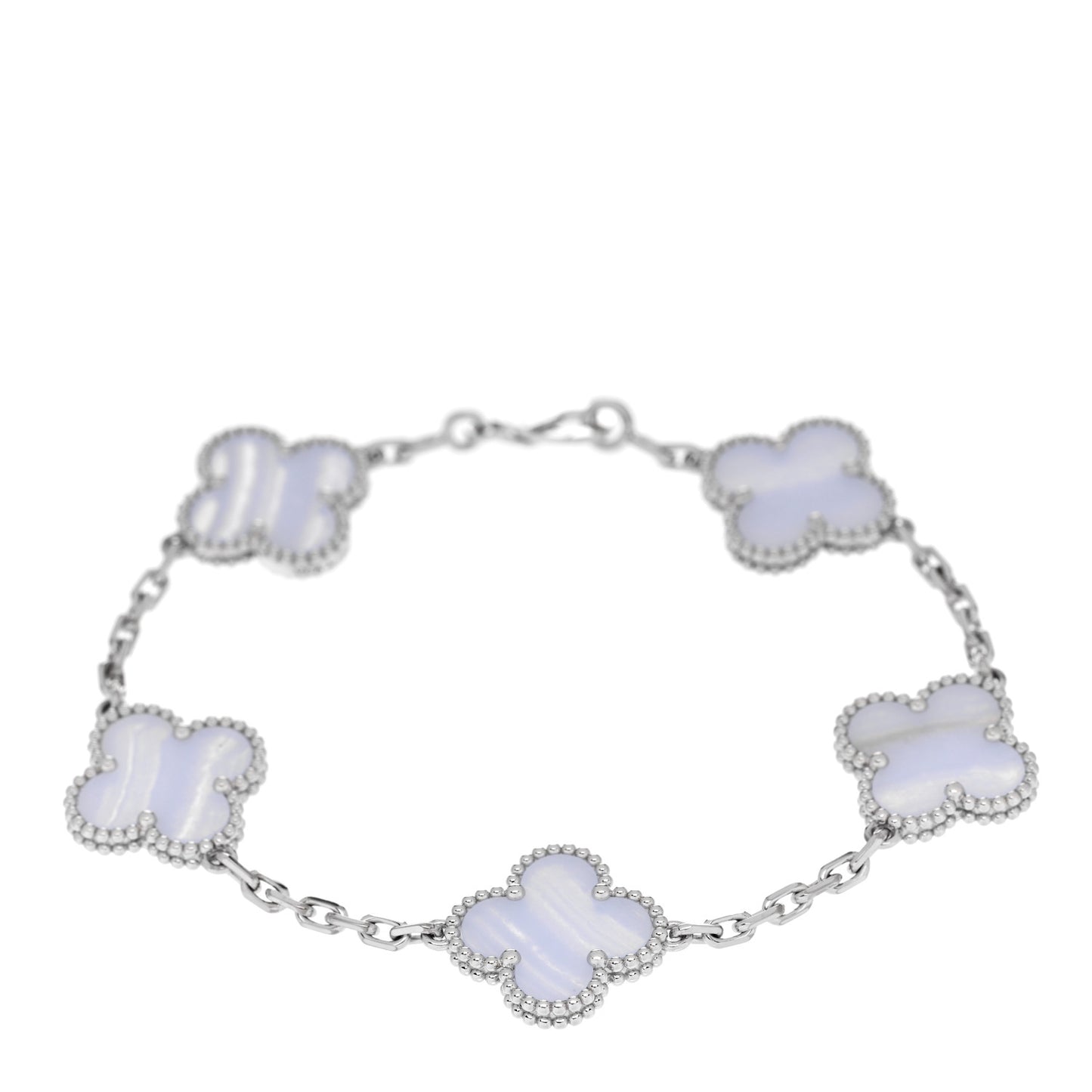 18K White Gold Chalcedony 5 Motifs Vintage Alhambra Bracelet