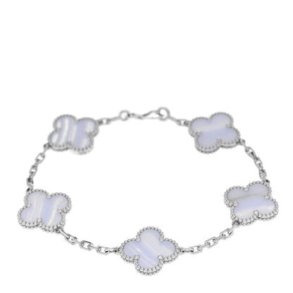 Van Cleef & Arpels 18K White Gold Chalcedony 5 Motifs Vintage Alhambra Bracelet 1 of 5