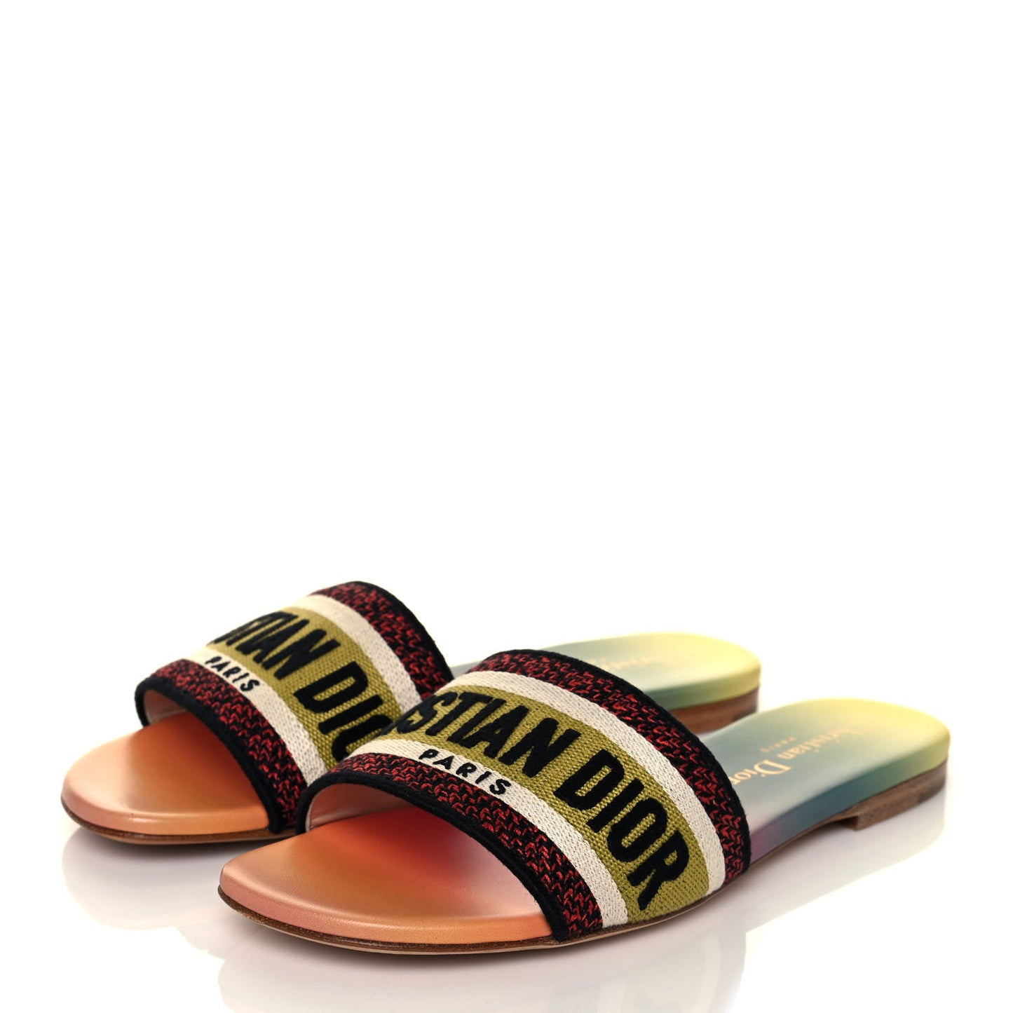 Canvas Dioraura Embroidered Dway Flat Slide Sandals 35 Multicolor