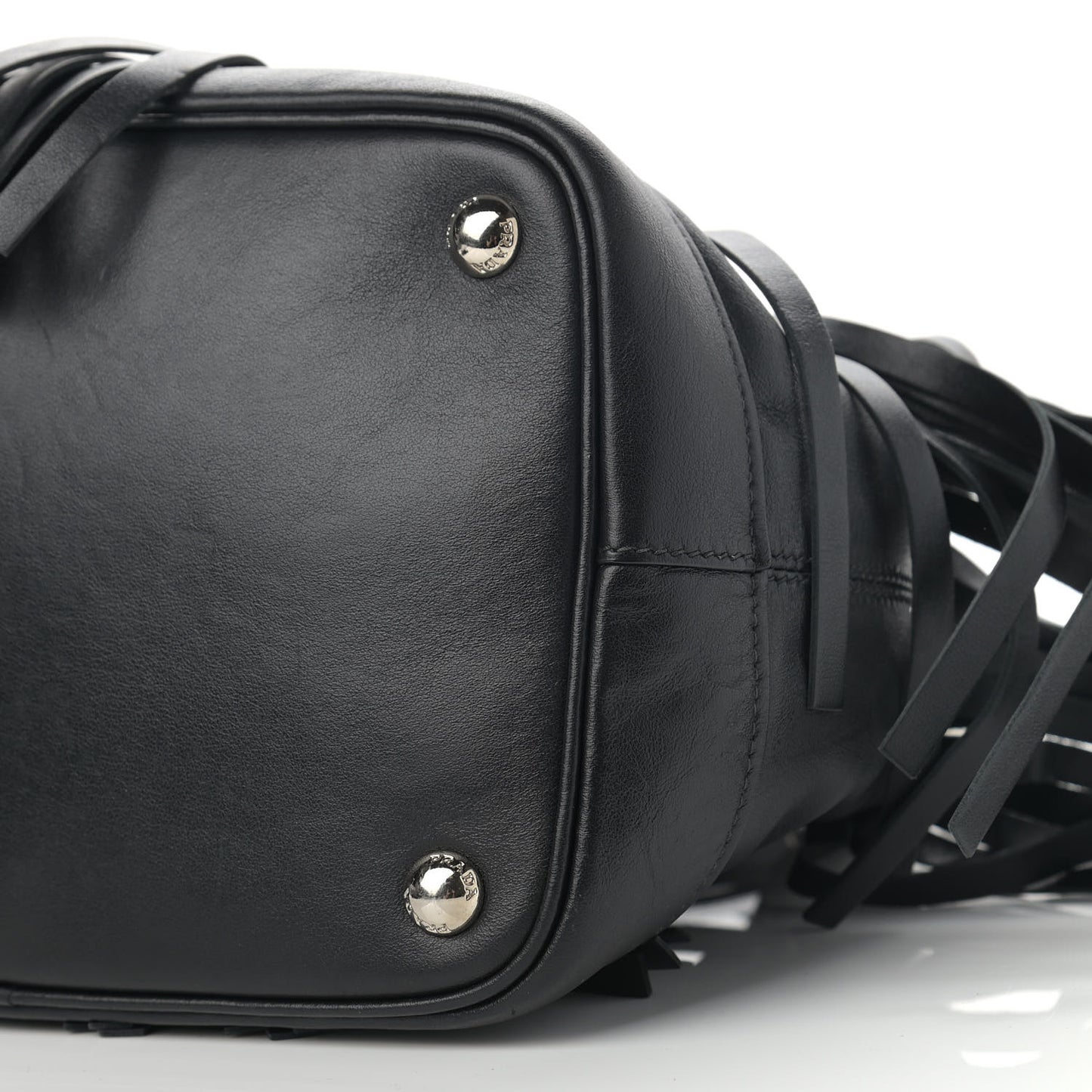 Soft Calfskin Fringe Bucket Bag Black