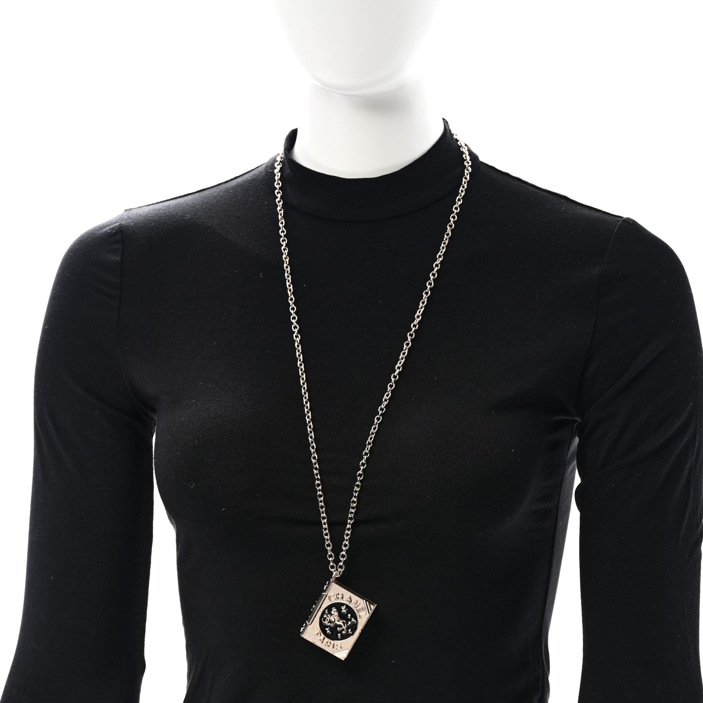 Metal CC Lion Book Locket Necklace Gold