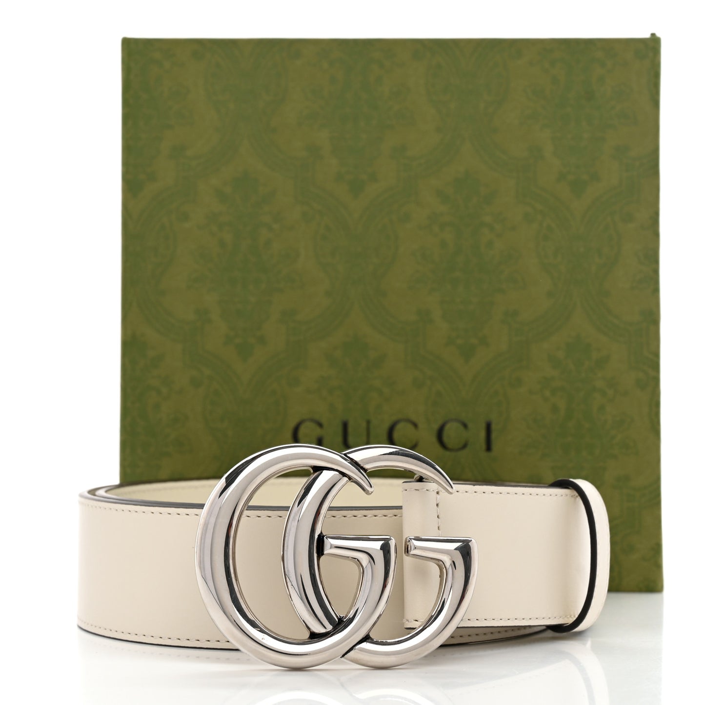 Plutone Calfskin Palladium Double G 40mm Belt 80 32 Mystic White