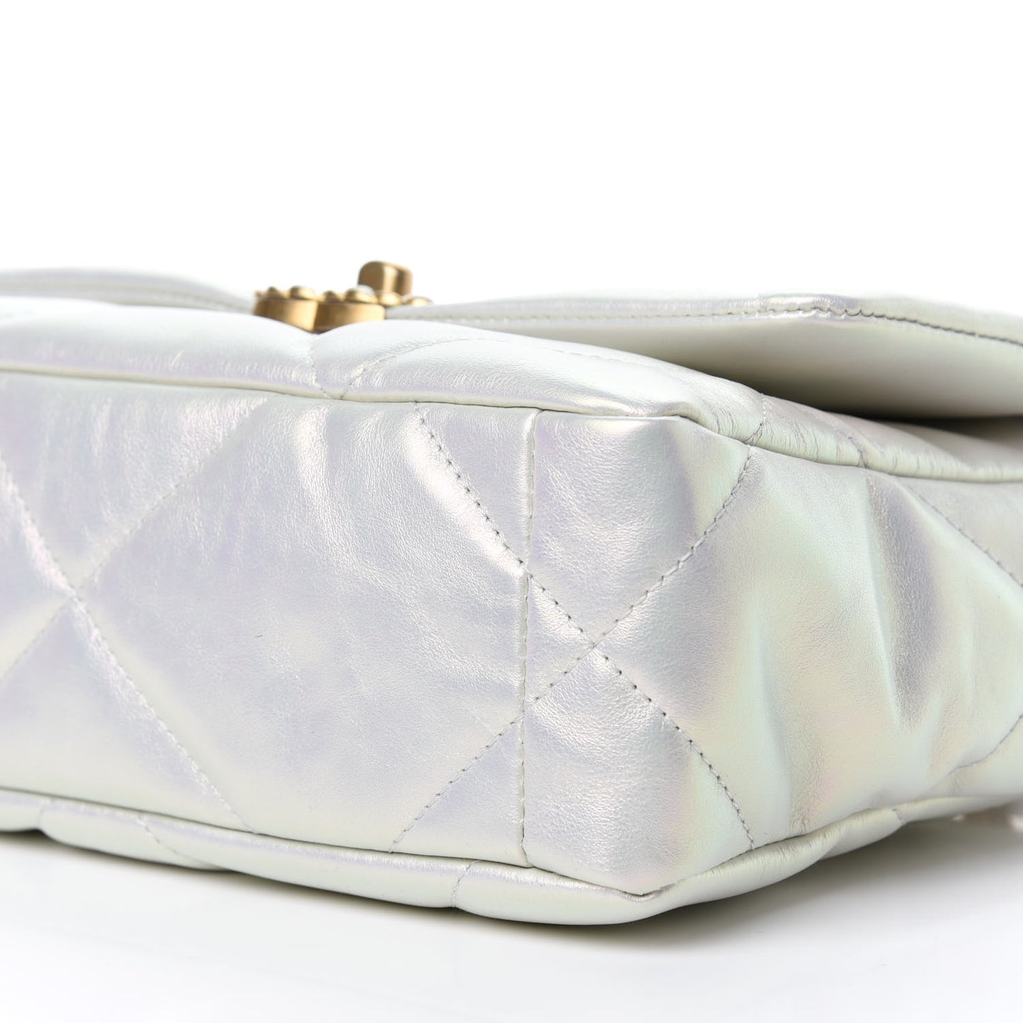 Iridescent Calfskin Quilted Medium 19 Flap White