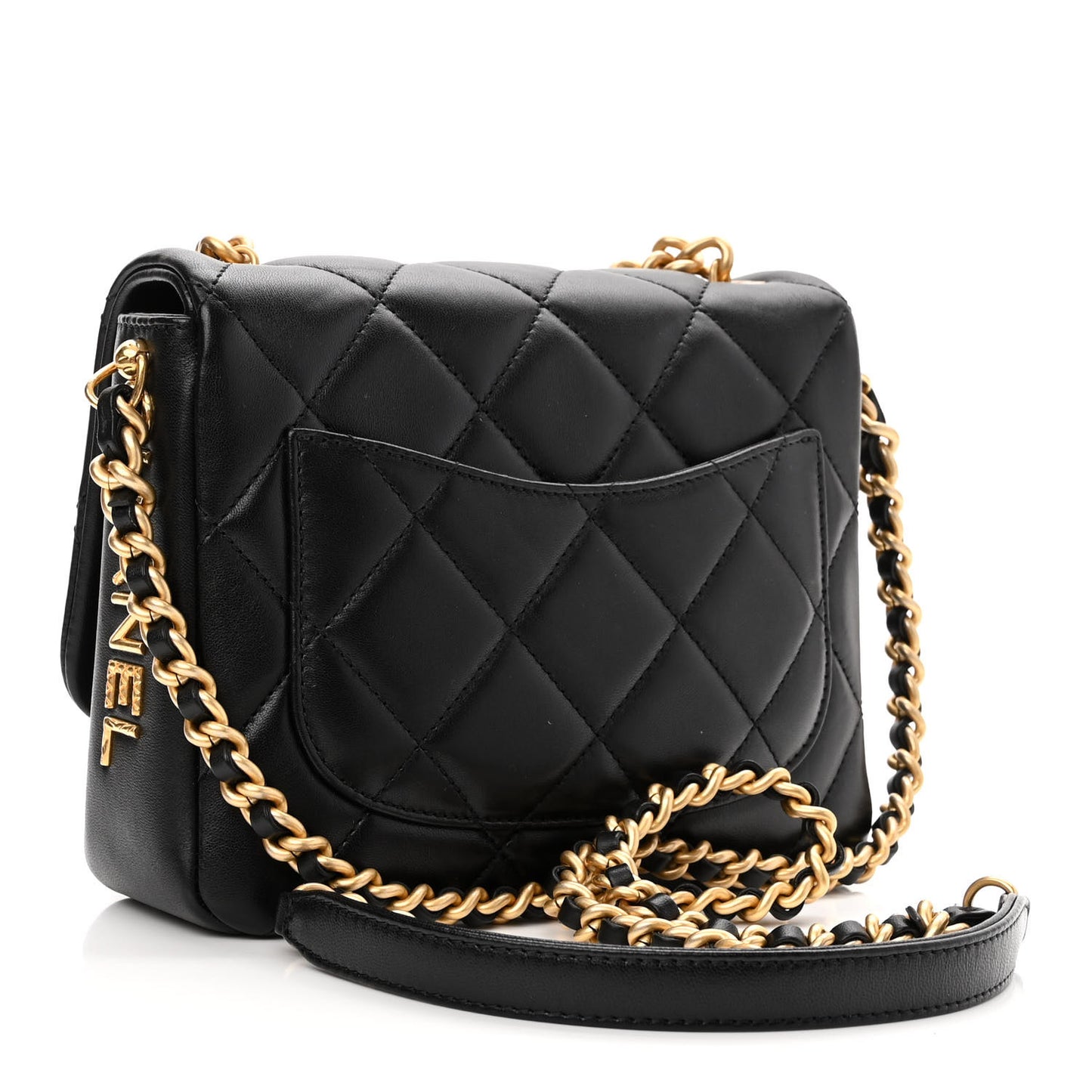 Lambskin Quilted Small Side Note Flap Black