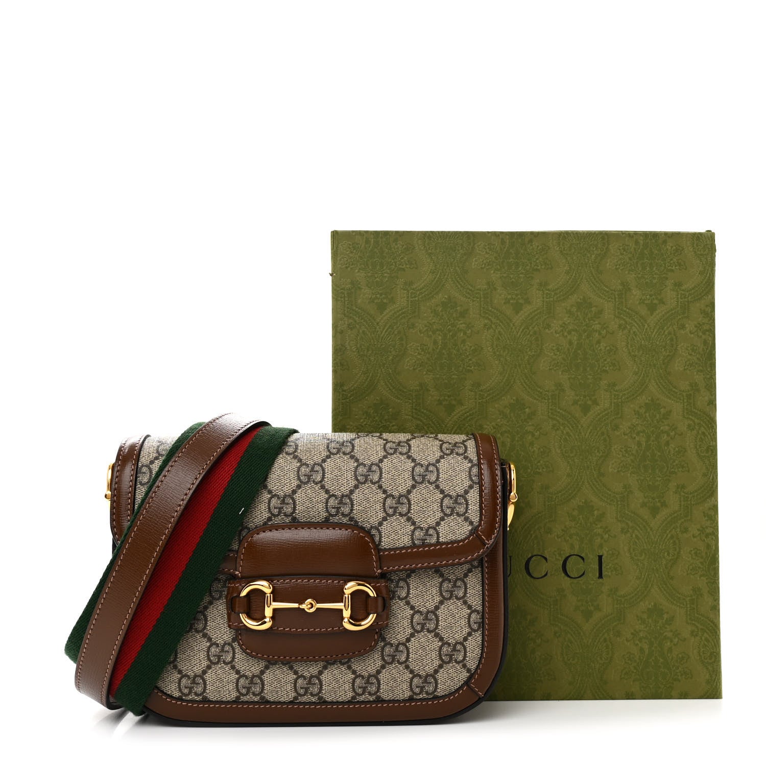 Gucci GG Supreme Monogram Azalea Calfskin Web Mini Horsebit 1955 Shoulder Bag Beige Ebony Brown Sugar 11 of 11