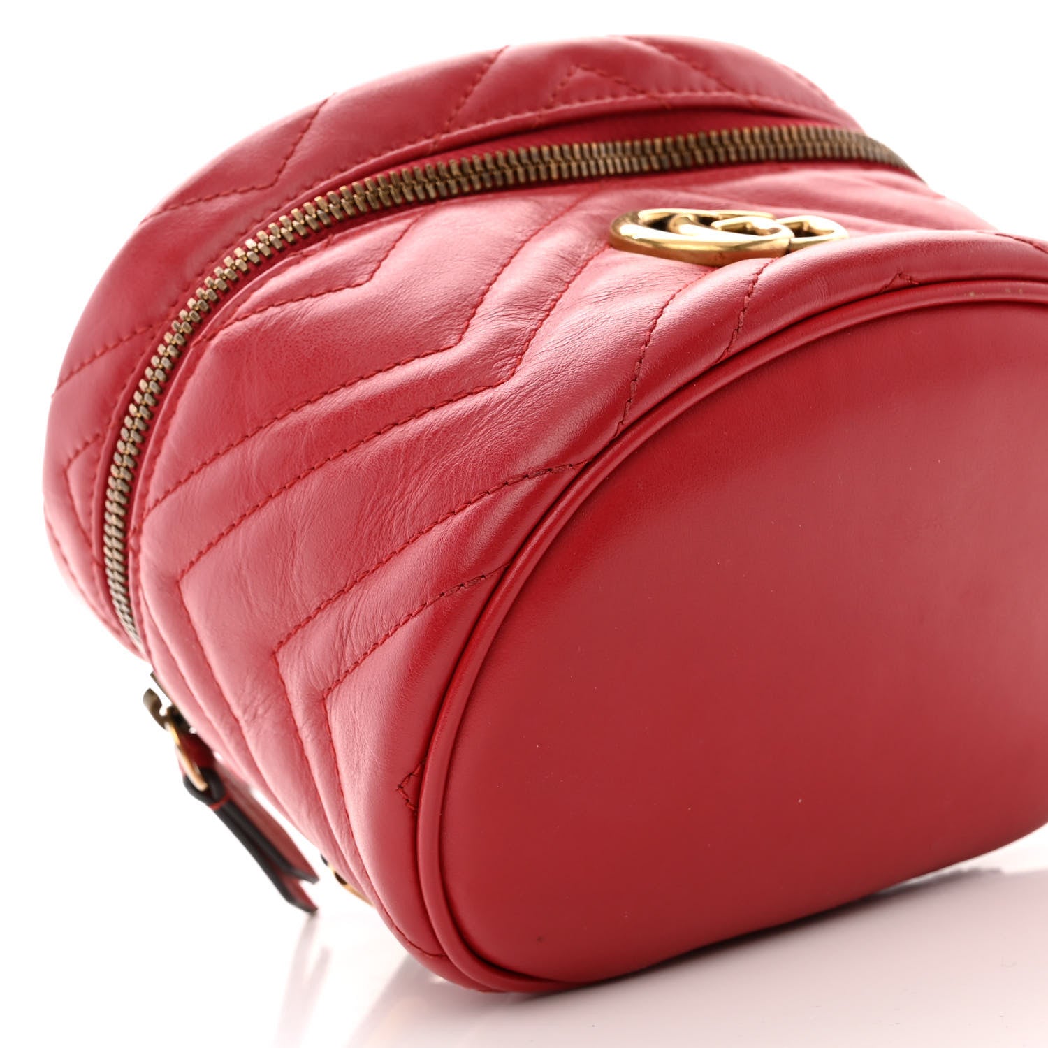 Gucci Calfskin Matelasse Mini GG Marmont Round Backpack Hibiscus Red 9 of 11