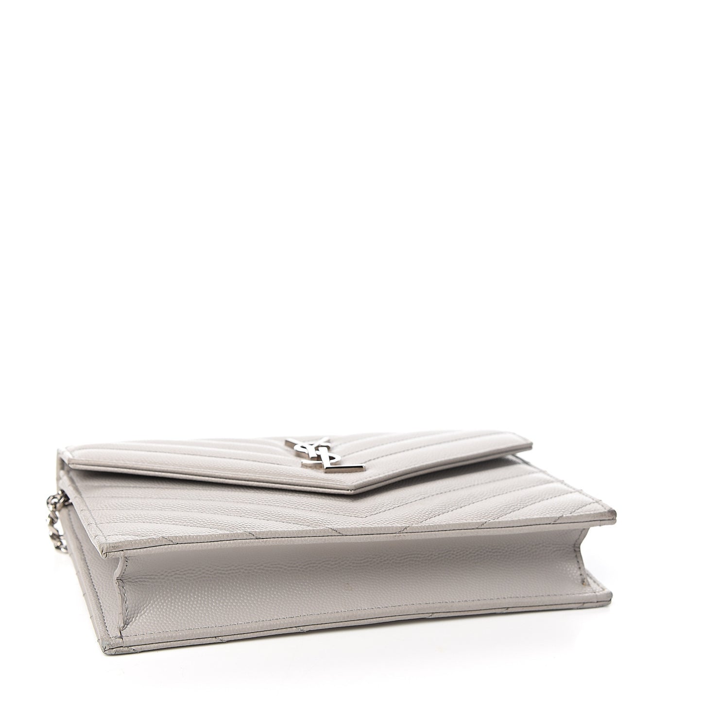 Grain De Poudre Matelasse Chevron Monogram Envelope Chain Wallet Fog