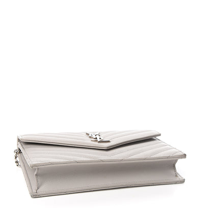 Saint Laurent Grain De Poudre Matelasse Chevron Monogram Envelope Chain Wallet Fog 3 of 12