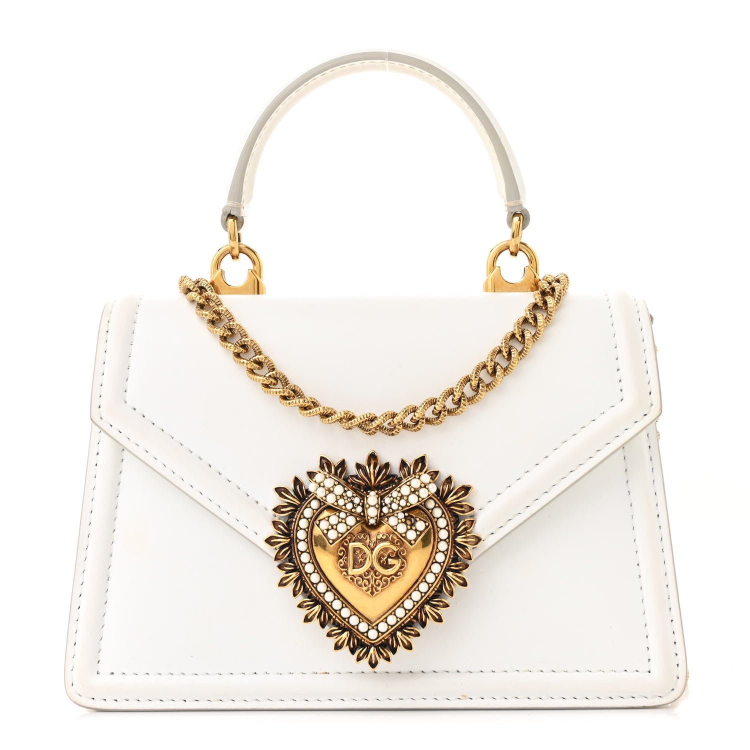 Dolce & Gabbana Smooth Calfskin Small Devotion Envelope Top Handle Bag White 1 of 13