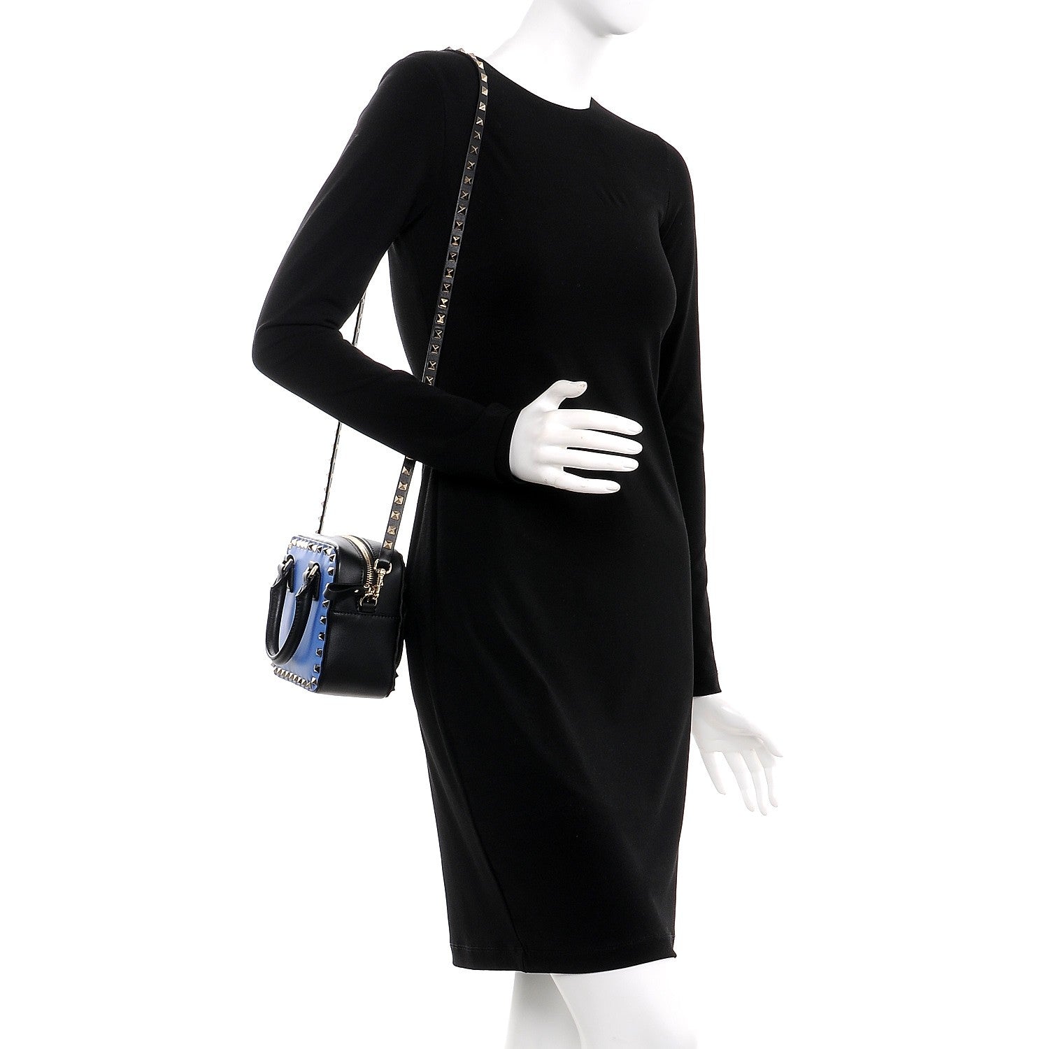 Valentino Garavani Calfskin Rockstud Top Handle Camera Crossbody Bag Blue Black 2 of 8
