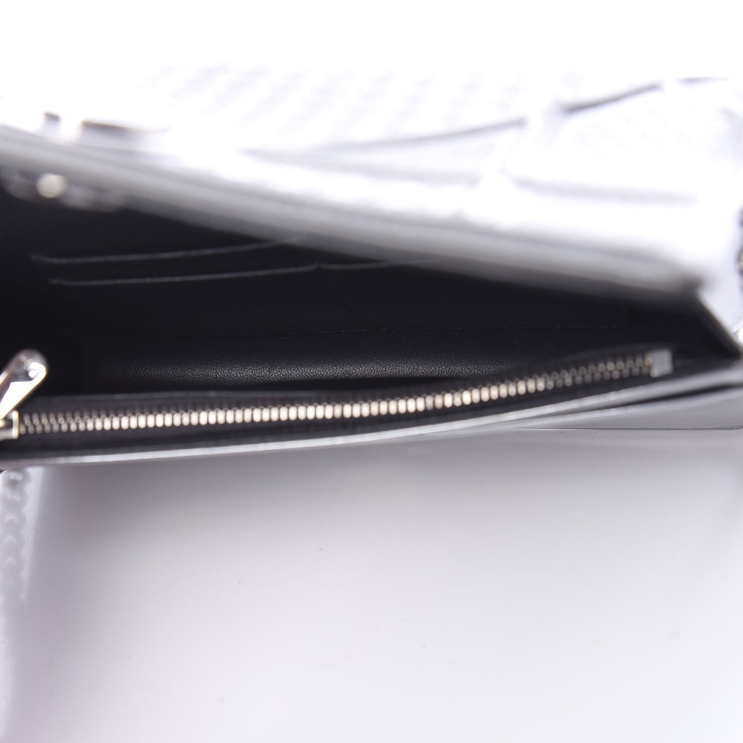 Metallic Patent Micro-Cannage Diorama Wallet on Chain Pouch Silver
