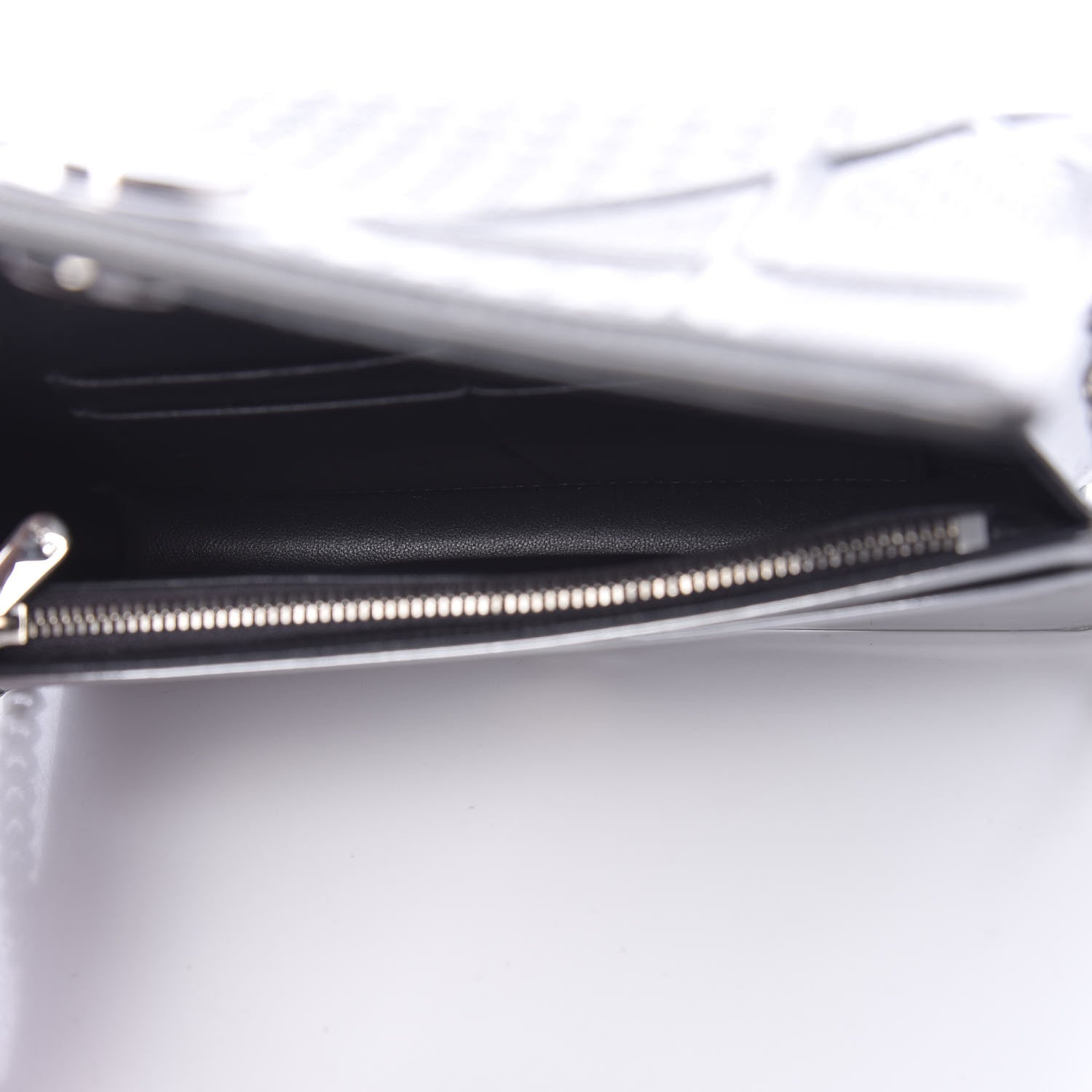 Christian Dior Metallic Patent Micro-Cannage Diorama Wallet on Chain Pouch Silver 5 of 16