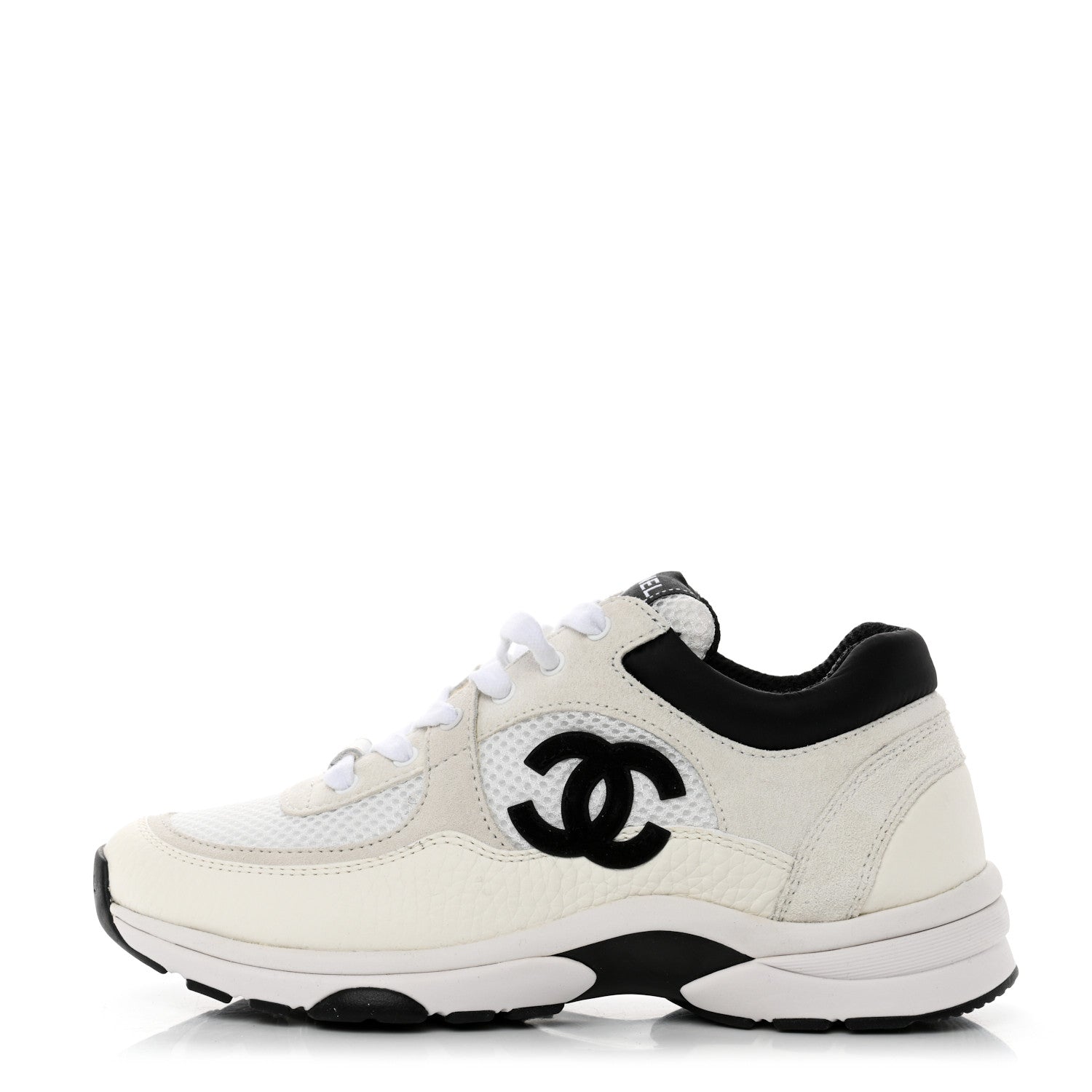 Chanel Mesh Suede Calfskin Grained Calfskin Womens CC Sneakers 36 White Black 1 of 9