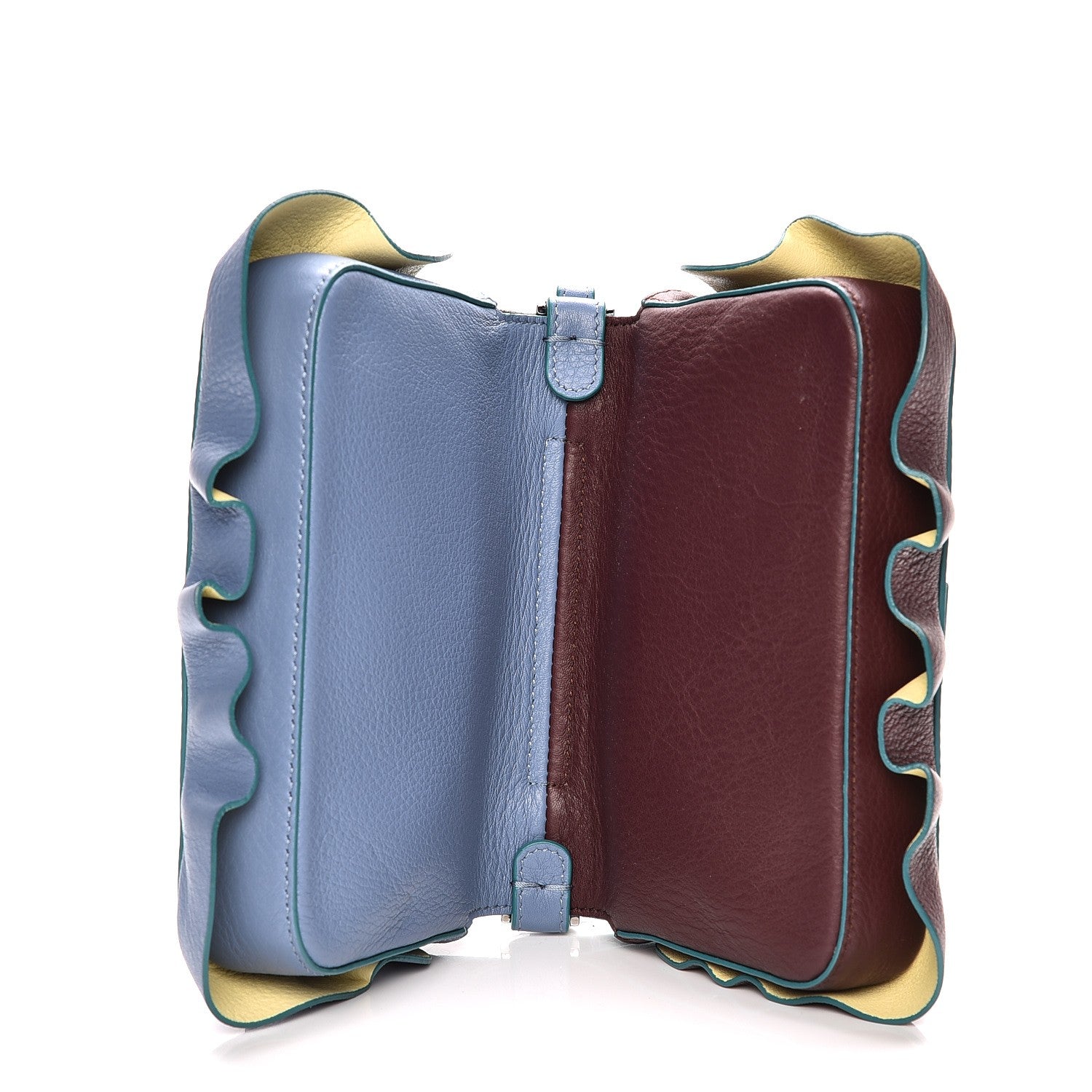 Fendi Vitello Dolce Waves Tri-Color Micro Double Baguette Ceruleo Bordeaux Banana 8 of 9