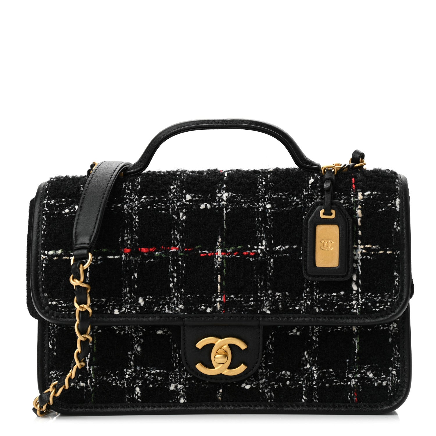 Chanel Tweed School Memory Small Top Handle Flap Black White 1 of 11