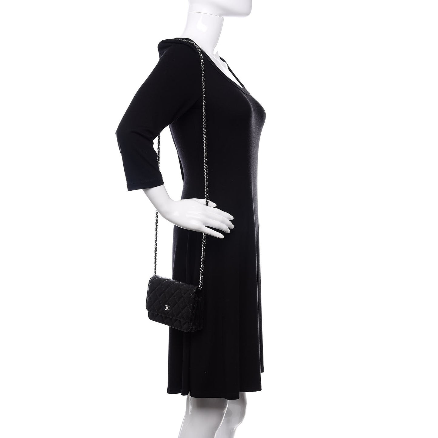 Caviar Quilted Mini Wallet On Chain WOC Black