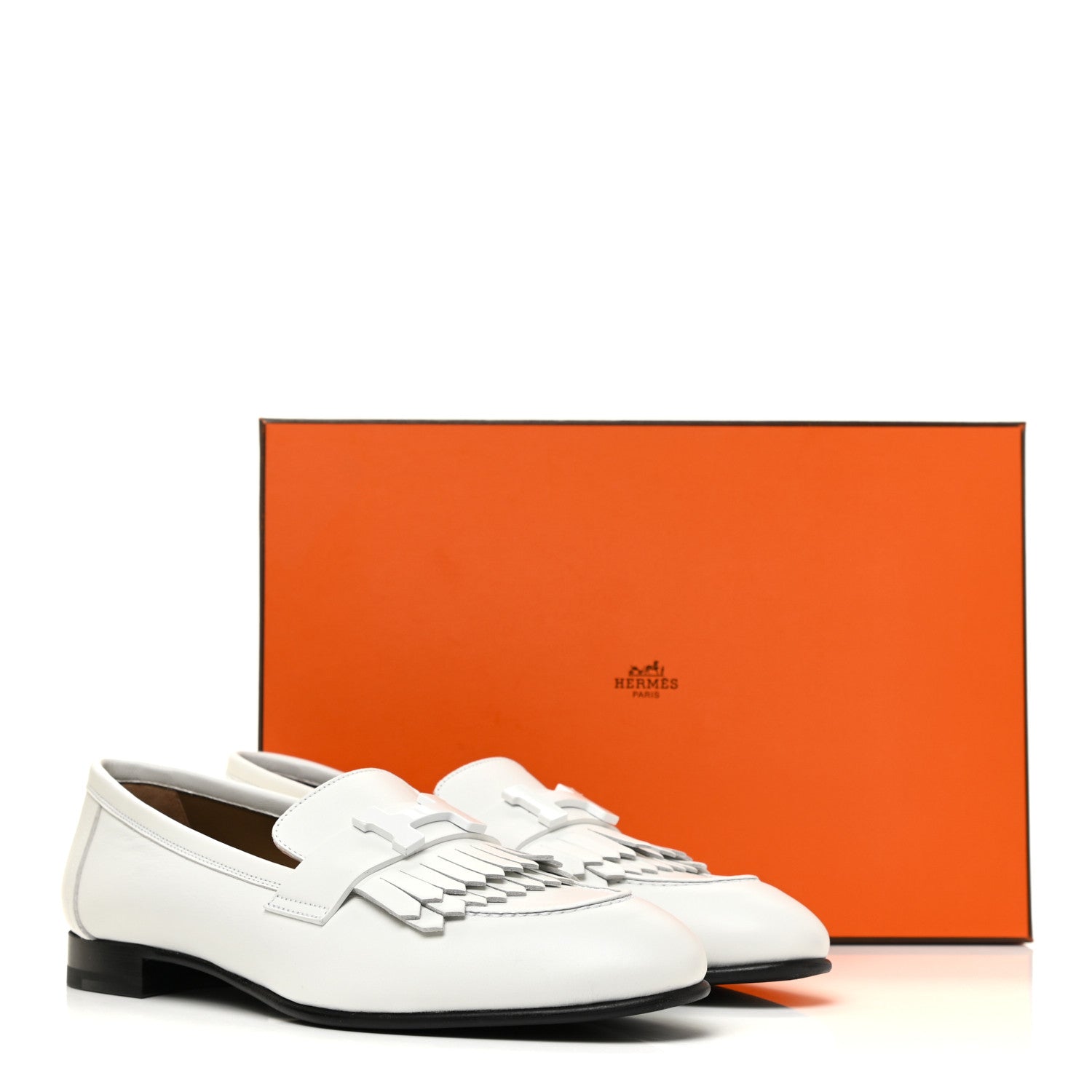 Hermes Calfskin Womens Royal Loafers 37.5 White 10 of 10